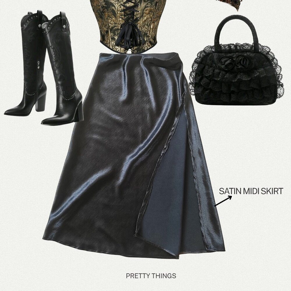 SATIN MIDI SKIRT